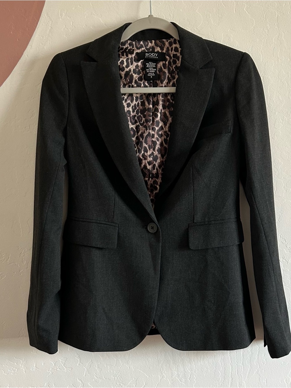 Victorias Secret Dark Gray Women's Single-Button Blazer with Leopard Lining